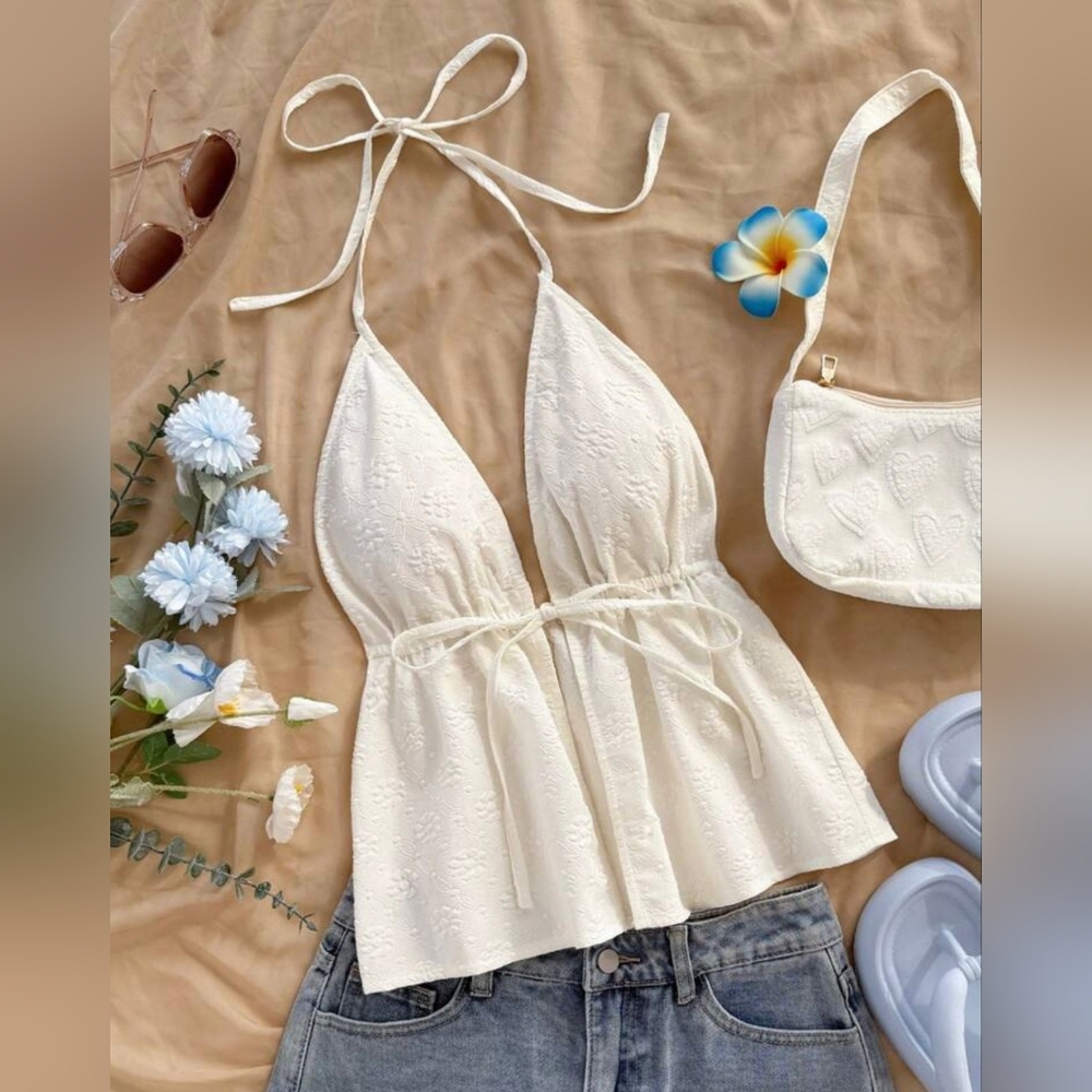 Elegant Cream Halter Crop Top